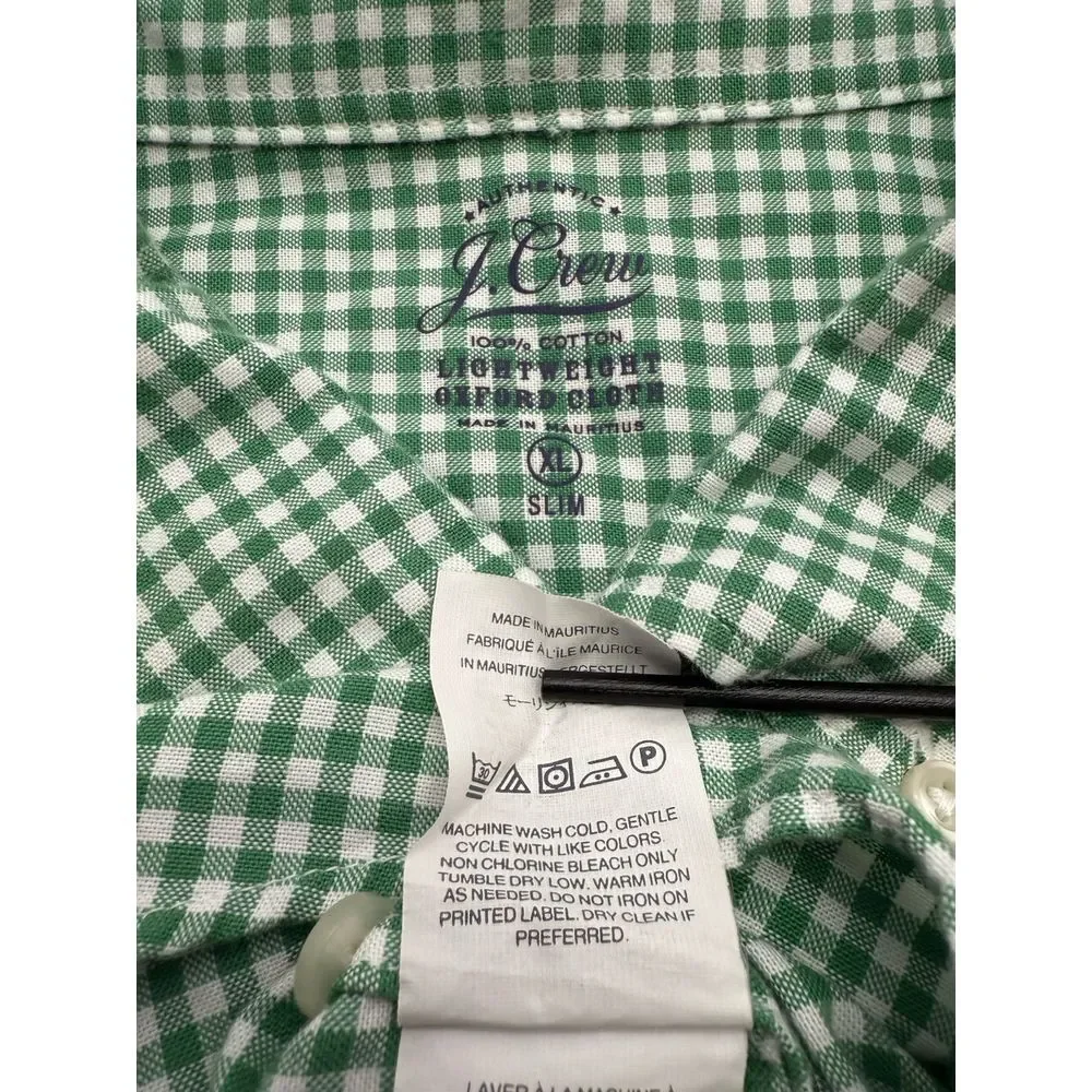 J Crew‎ Qtr Zip Charcoal Grey Sweater & Green White Check Oxford Shirt XL Slim